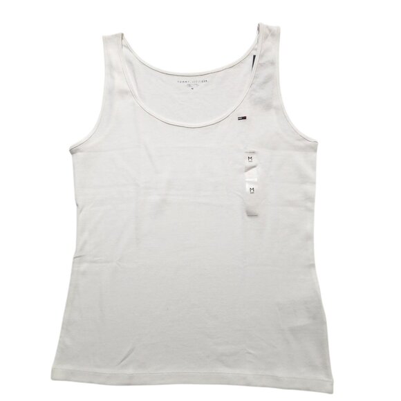 Tommy Hilfiger Women's Solid Tank Top Flag Logo 100% Cotton White Sz M - Picture 1 of 6